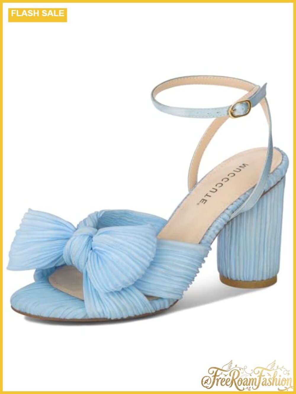 MUCCCUTE Women's Bow Knot Heeled Sandals Ankle Buckle Strap Chunky Heels